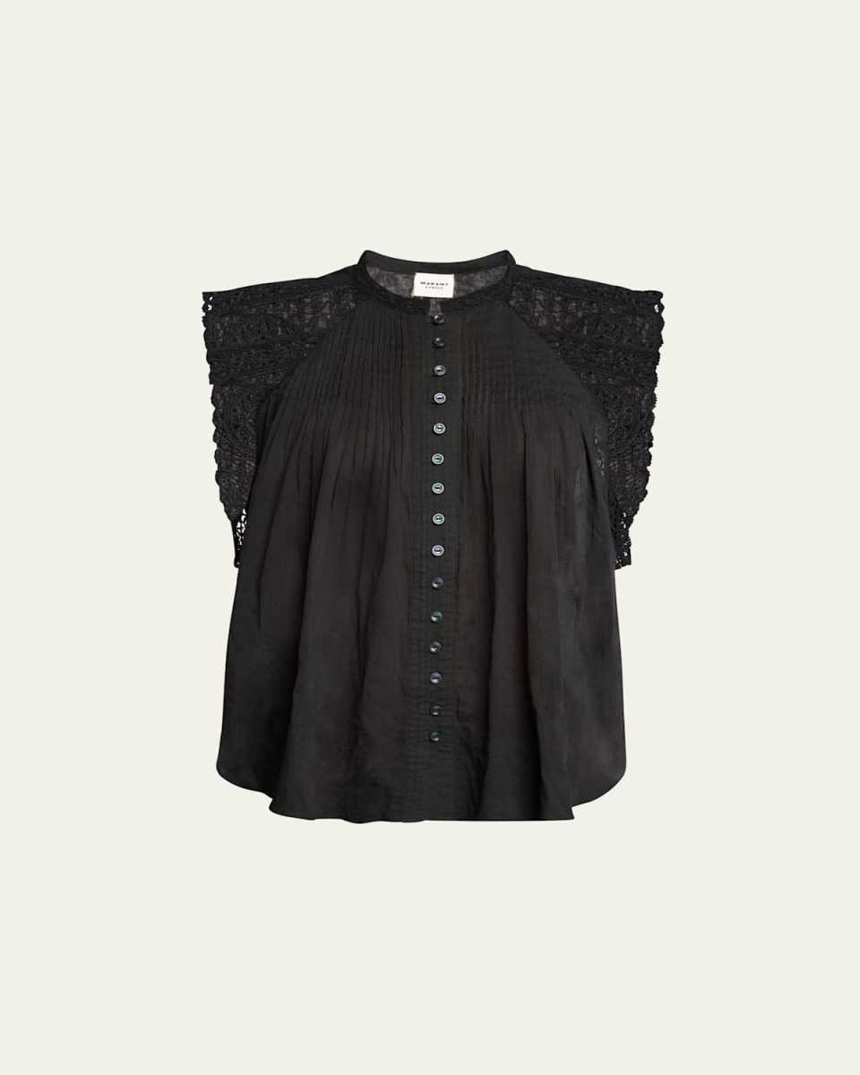 Gresia Sleeveless Lace Button-Front Top